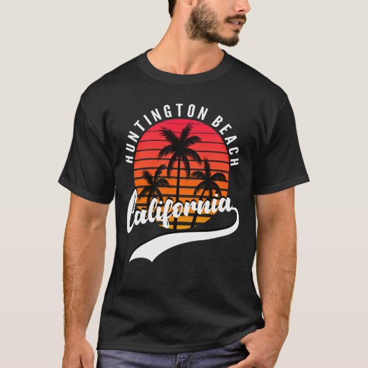 Huntington Beach Retro Sunset Heren T-Shirt (Voorkant)