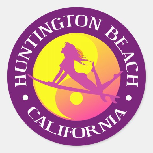 Huntington Beach Ronde Sticker (Voorkant)