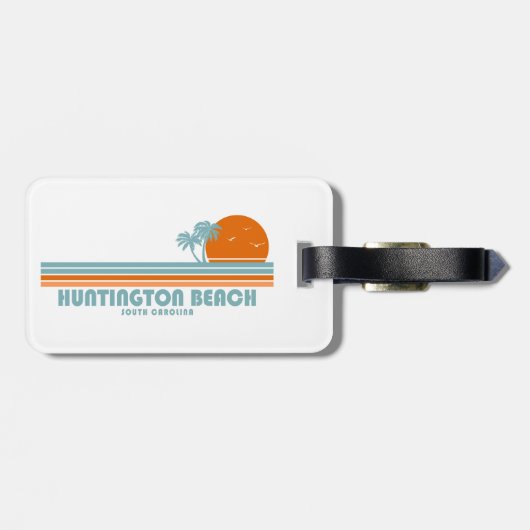 Huntington Beach South Carolina Sun Palm Trees Bagagelabel (Achterkant horizontaal)