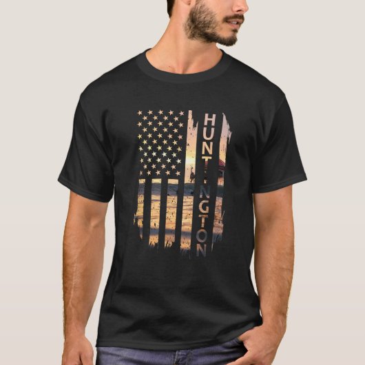 Huntington Beach Summer Sunset American Flag T-shirt (Voorkant)
