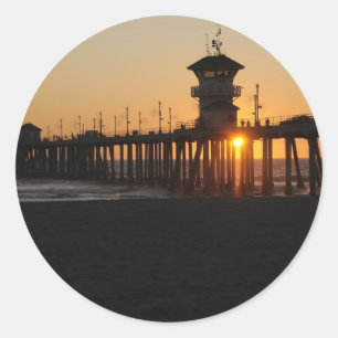 Huntington Beach Sunrise aan het strand Ronde Sticker