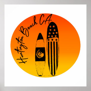 Huntington Beach Surfboards en Zonsondergangen Poster