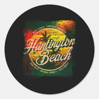 Huntington Beach Verouderde Waterverf Ronde Sticker