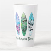 Huntington Beach Waterverf Surfboards Latte Mok (Voorkant)