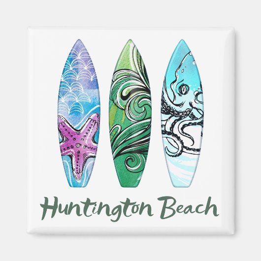 Huntington Beach Waterverf Surfboards Magneet (Voorkant)