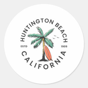 Huntington Californië Strand Surfen Zomer Vakantie Ronde Sticker