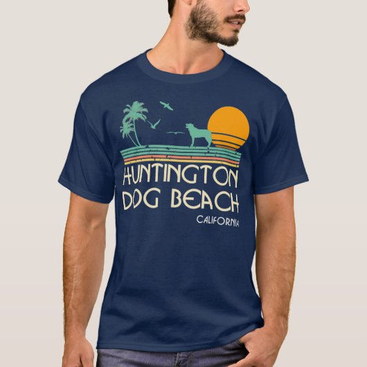 Huntington Dog Beach California Retro  T-shirt (Voorkant)