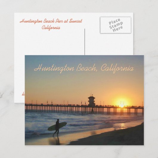 Huntington-strand bij Sunset Briefkaart (Voorkant / Achterkant)
