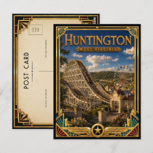 Huntington West Virginia Vintage Art Deco Gouden  Briefkaart