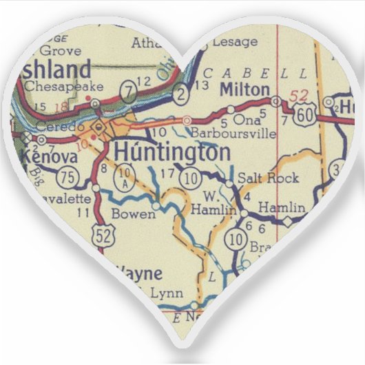  Huntington WV-kaart Sticker (Voorkant)