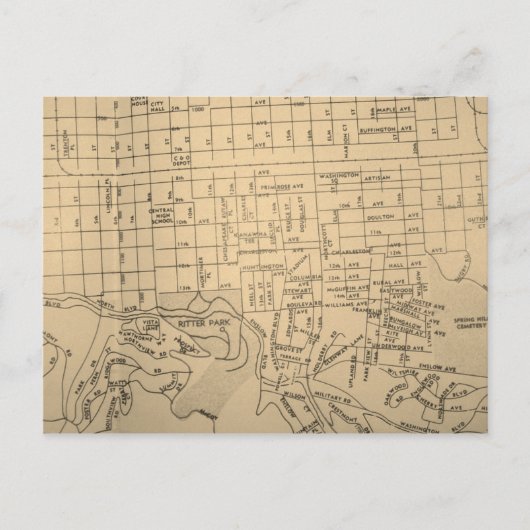 Huntington, WV  Map Briefkaart (Voorkant)