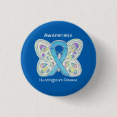 Huntington's Disease Butterfly Awareness Pin Ronde Button 3,2 Cm (Voorkant)
