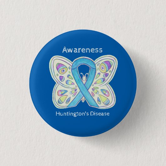 Huntington's Disease Butterfly Awareness Pin Ronde Button 3,2 Cm (Voorkant)