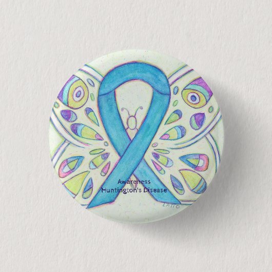 Huntington's Disease Butterfly Awareness Pin Ronde Button 3,2 Cm (Voorkant)