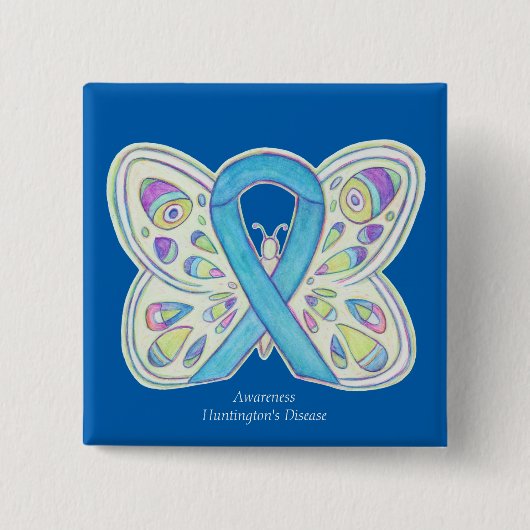 Huntington's Disease Butterfly Awareness Pin Vierkante Button 5,1 Cm (Voorkant)