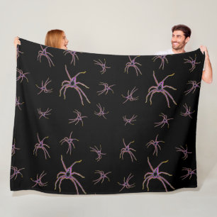 Huntsman Spiders Art on Black, Fleece Deken