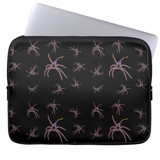 Huntsman Spiders Art on Black, Laptop Sleeve (Voorkant)
