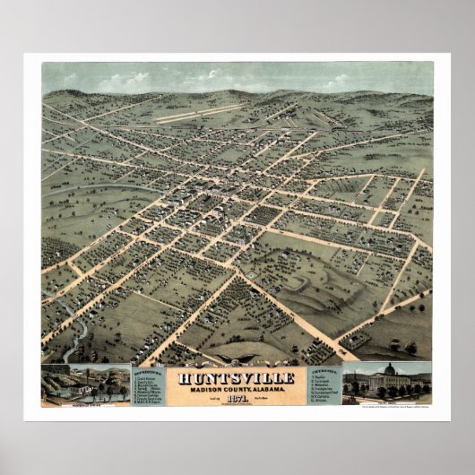 Huntsville, AL Panoramic Map - 1871 Poster (Voorkant)