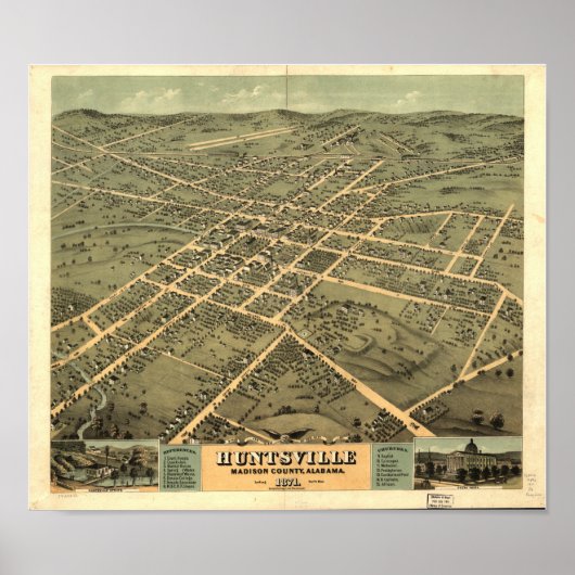 Huntsville Alabama 1871 Panoramic Map Poster (Voorkant)