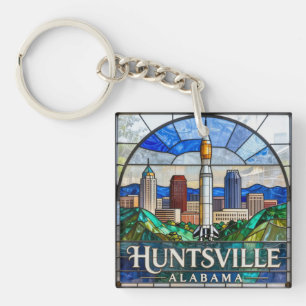 Huntsville Alabama Gebrandschilderde Stadssilhouet Sleutelhanger