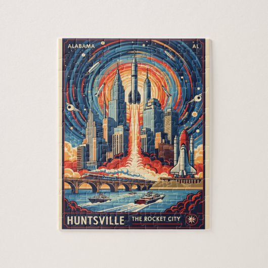 Huntsville Alabama Rocket City Futuristic Space Legpuzzel (Verticaal)