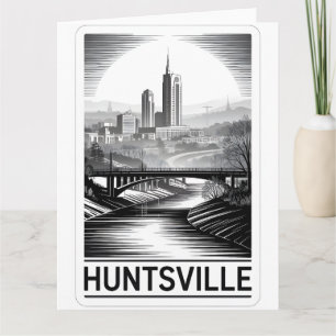 Huntsville Alabama Silhouette Zwart Wit Houtsnede Kaart
