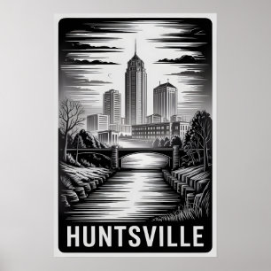 Huntsville Alabama Silhouette Zwart Wit Houtsnede Poster