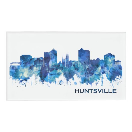 Huntsville Alabama Skyline Blue Naambadge (Voorkant)