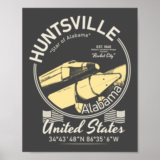 HUNTSVILLE CITY ALABAMA - ROCKET SPACESHIP POSTER (Voorkant)