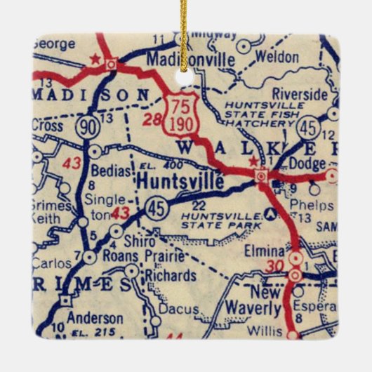 Huntsville TX Vintage Map Keramisch Ornament (Achterkant)