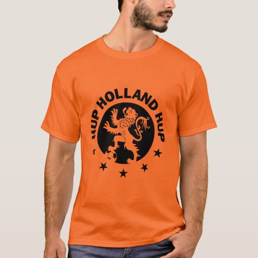 Hup Holland T-Shirt - Black Dutch Soccer Lion! (Voorkant)