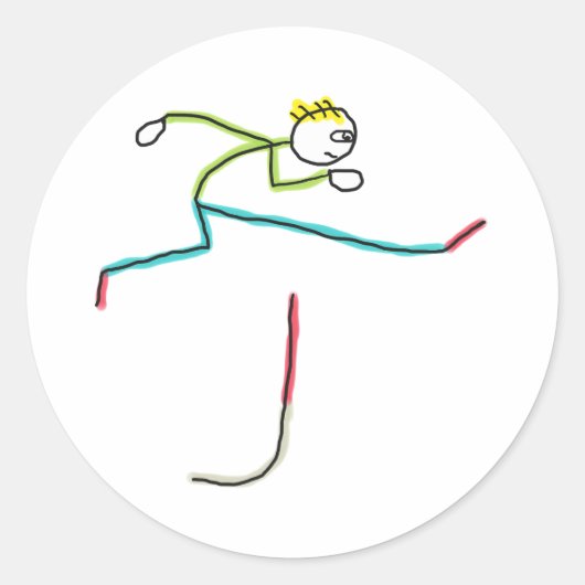 Hurdling Stickman Ronde Sticker (Voorkant)