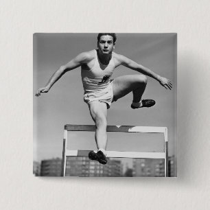 Hurdling Vierkante Button 5,1 Cm