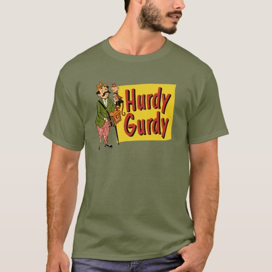 Hurdy Gurdy Man met aap en cordion T-shirt (Voorkant)