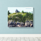 Huron Island Lighthouse breedhoek canvasprint Canvas Afdruk (Insitu (Houten vloer))