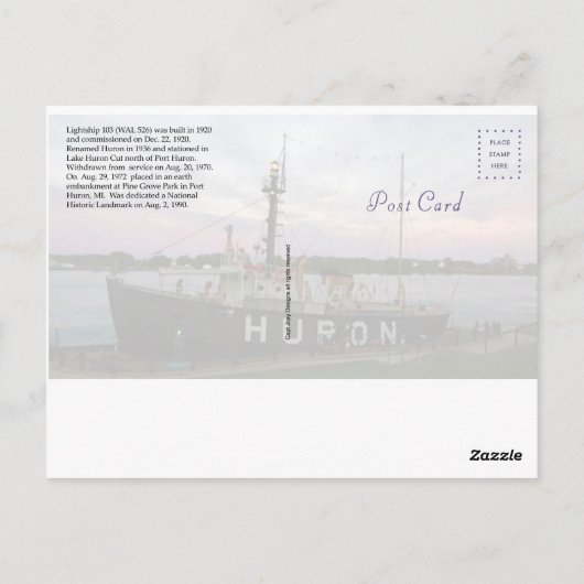 Huron Lightship-kaart Briefkaart (Achterkant)