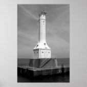 Huron vuurtoren, zwart-wit poster (Voorkant)