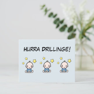 Hurra Drillinge, Glückwunsch Geburt, 3 Jungs,   Briefkaart