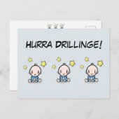 Hurra Drillinge, Glückwunsch Geburt, 3 Jungs,   Briefkaart (Voorkant / Achterkant)