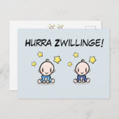Hurra Zwillinge, Glückwunsch Geburt, 2 Jungs,   Briefkaart (Voorkant / Achterkant)