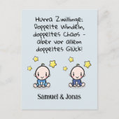 Hurra Zwillinge, Glückwunsch Geburt, mit Namen,   Briefkaart (Voorkant)