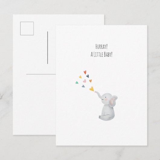 Hurray A Little Baby Cute Elephant Hearts Card Briefkaart (Voorkant / Achterkant)
