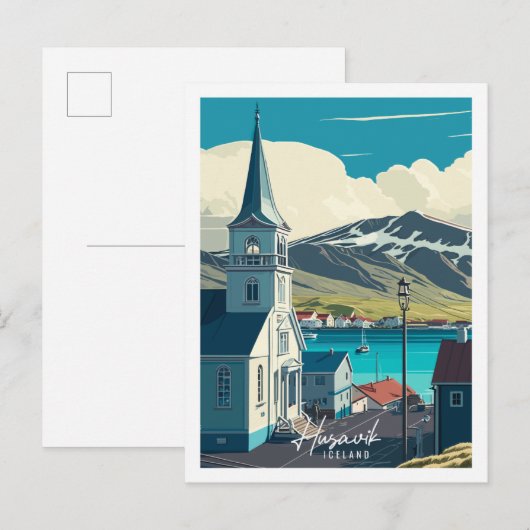 Husavik IJsland vintage reisillustratie Briefkaart (Voorkant / Achterkant)
