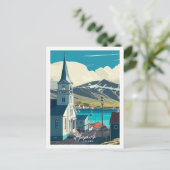 Husavik IJsland vintage reisillustratie Briefkaart (Staand voorkant)