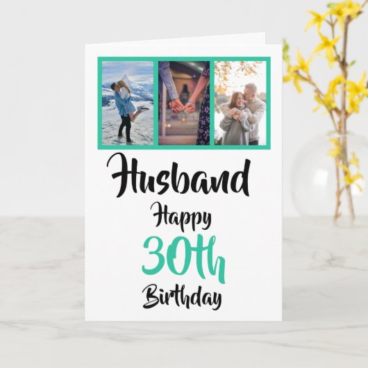 Husband 30th Birthday Modern Photo Collage Kaart (Gele Bloem)