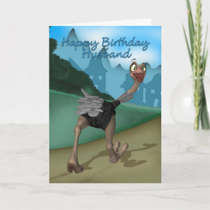 Husband Birthday Card - Cartoon Ostrich - Digital Kaart