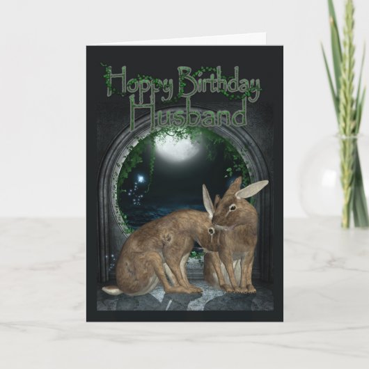 Husband Birthday Card - Hoppy Birthday With Rabbit Kaart (Voorkant)
