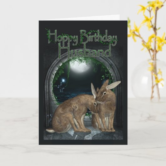 Husband Birthday Card - Hoppy Birthday With Rabbit Kaart (Gele Bloem)