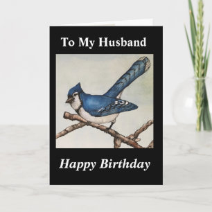 Husband Birthday Handsome Blue Jay Watercolor Kaart