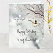 Husband Birthday Love my Heart Chickadee Bird Kaart (Gele Bloem)